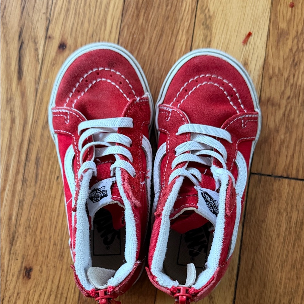 Vans Kids Red and White High-Top Sneakers